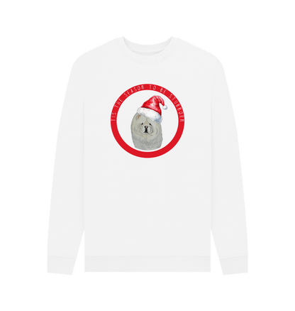 White Tis the Season to Be Stubborn: Cream Chow Chow Men's Christmas Crewneck Sweatshirt