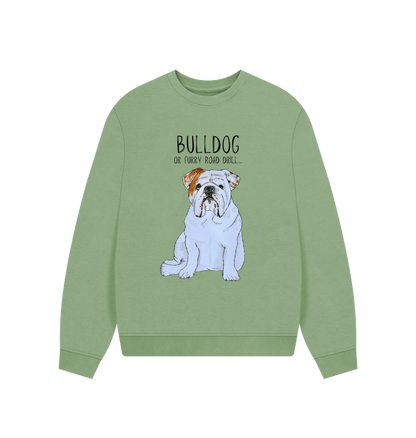 Sage Bulldog Bliss: Furry Road Drill Oversized Sweatshirt for Fierce & Cozy Style!