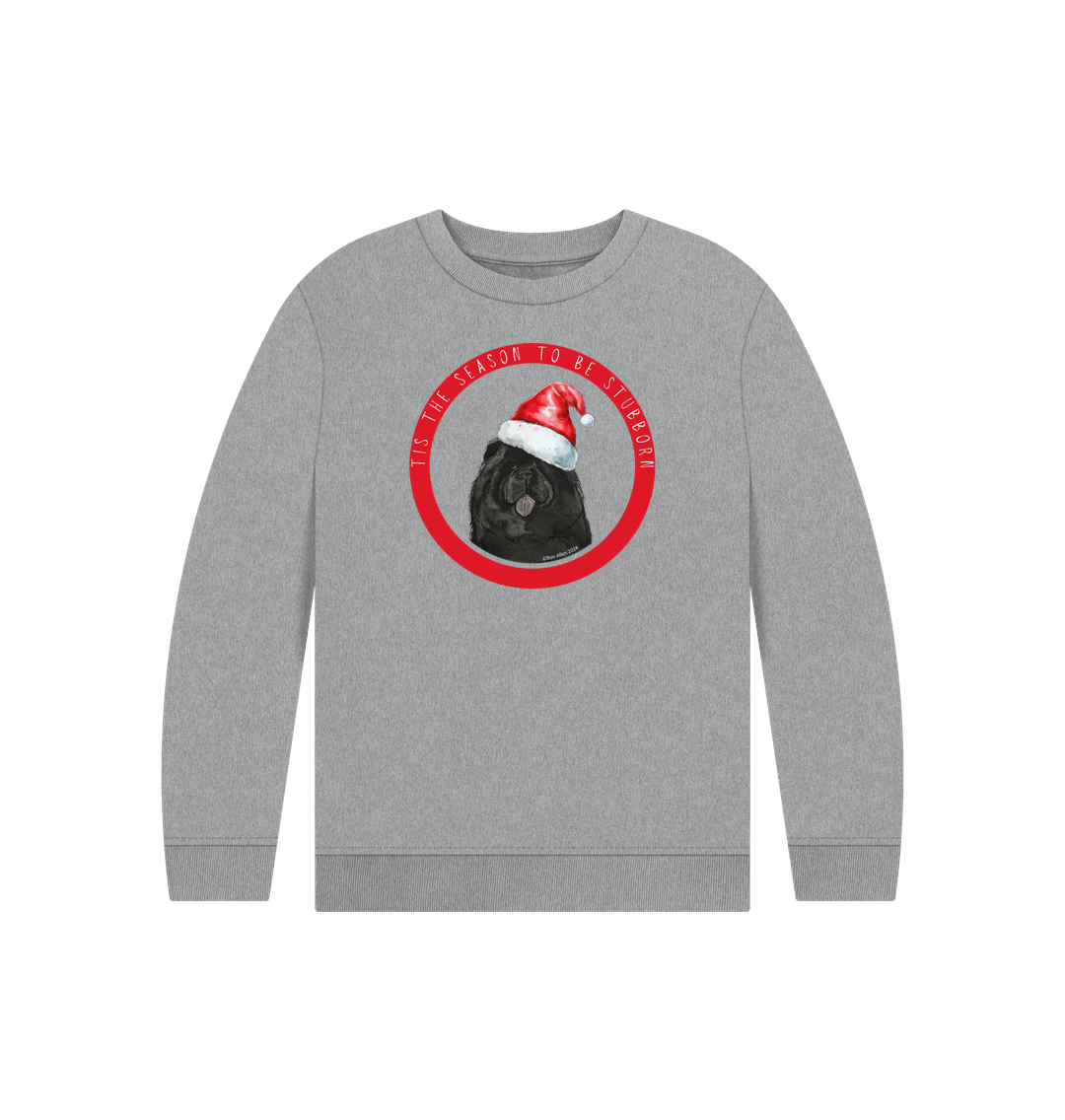 Athletic Grey Tis the Season to Be Stubborn: Black Chow Chow Child's Christmas Crewneck Sweatshirt