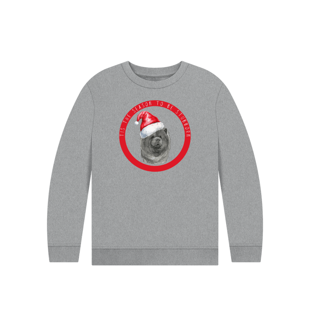 Athletic Grey Tis the Season to Be Stubborn: Blue Chow Chow Child's Christmas Crewneck Sweatshirt