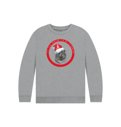 Athletic Grey Tis the Season to Be Stubborn: Blue Chow Chow Child's Christmas Crewneck Sweatshirt