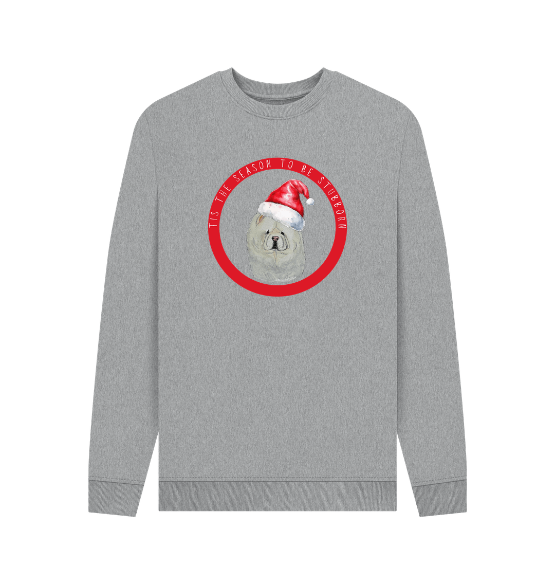 Light Heather Tis the Season to Be Stubborn: Cream Chow Chow Men's Christmas Crewneck Sweatshirt