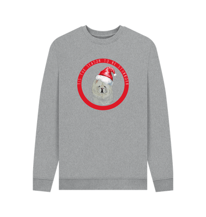 Light Heather Tis the Season to Be Stubborn: Cream Chow Chow Men's Christmas Crewneck Sweatshirt