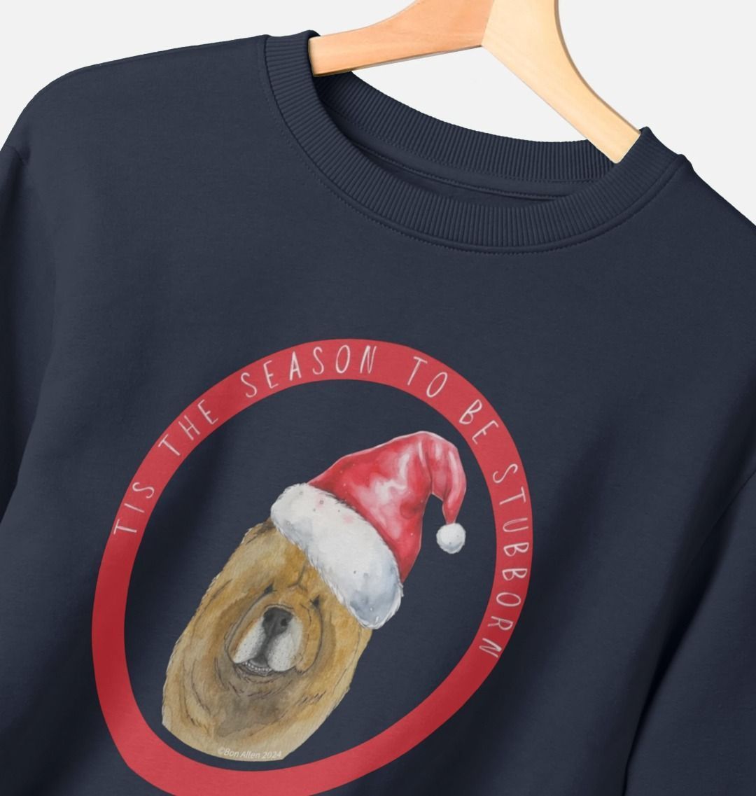 Tis the Season to Be Stubborn: Red Chow Chow Women's Christmas Crewneck Sweatshirt