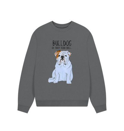 Slate Grey Bulldog Bliss: Furry Road Drill Oversized Sweatshirt for Fierce & Cozy Style!