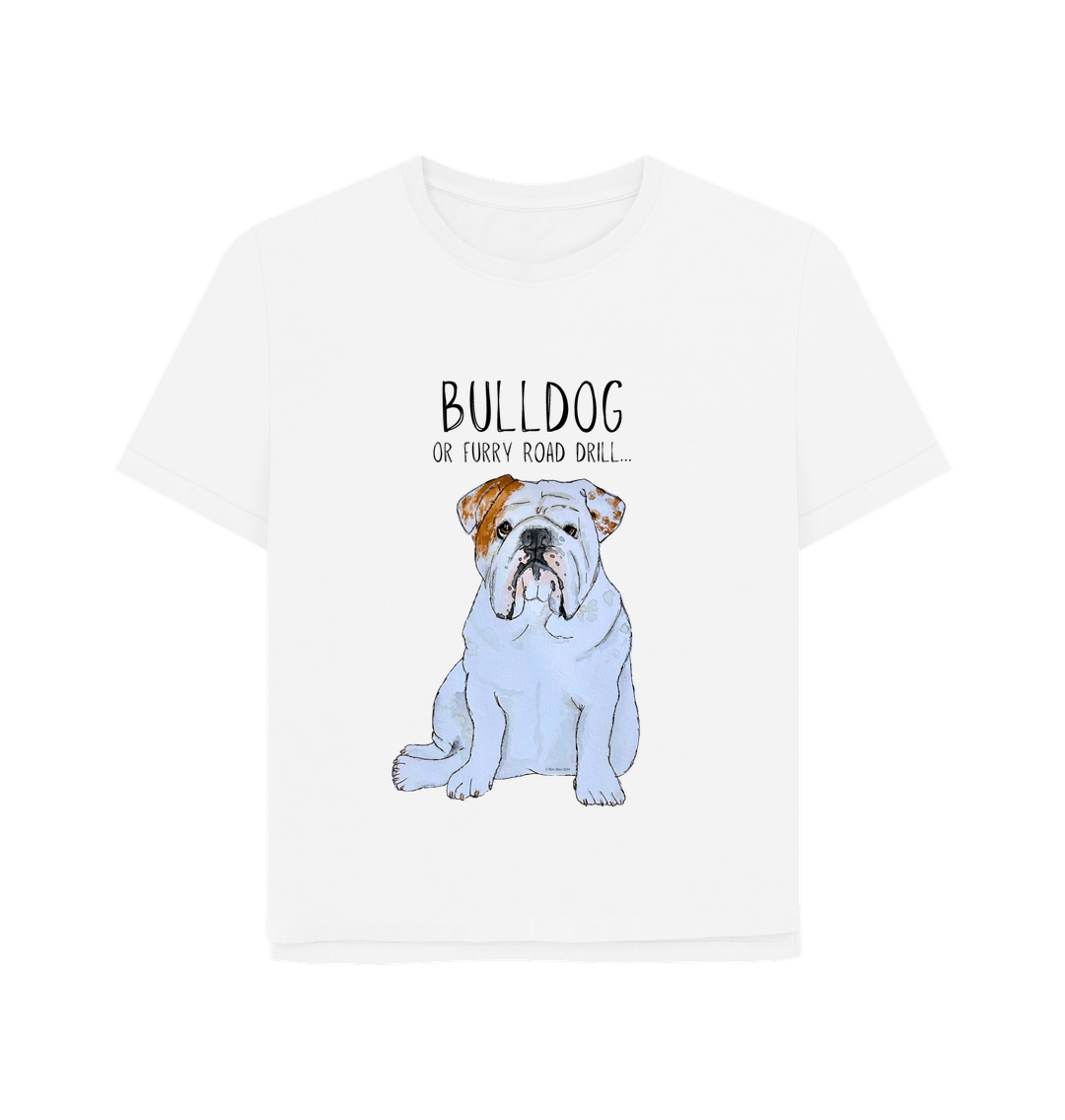 White Bulldog Chic: Furry Road Drill Women\u2019s Tee for Fierce Fashion!