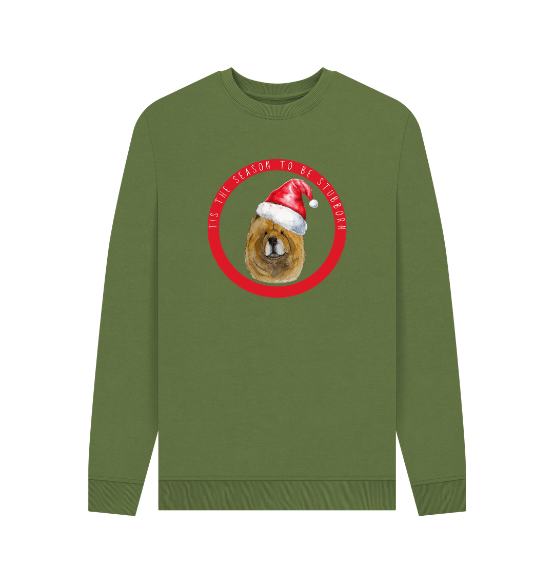 Khaki Tis the Season to Be Stubborn: Red Chow Chow Men's Christmas Crewneck Sweatshirt