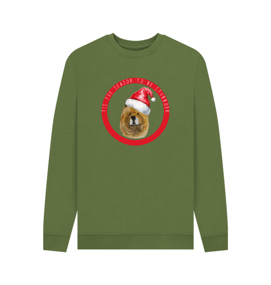 Khaki Tis the Season to Be Stubborn: Red Chow Chow Men's Christmas Crewneck Sweatshirt