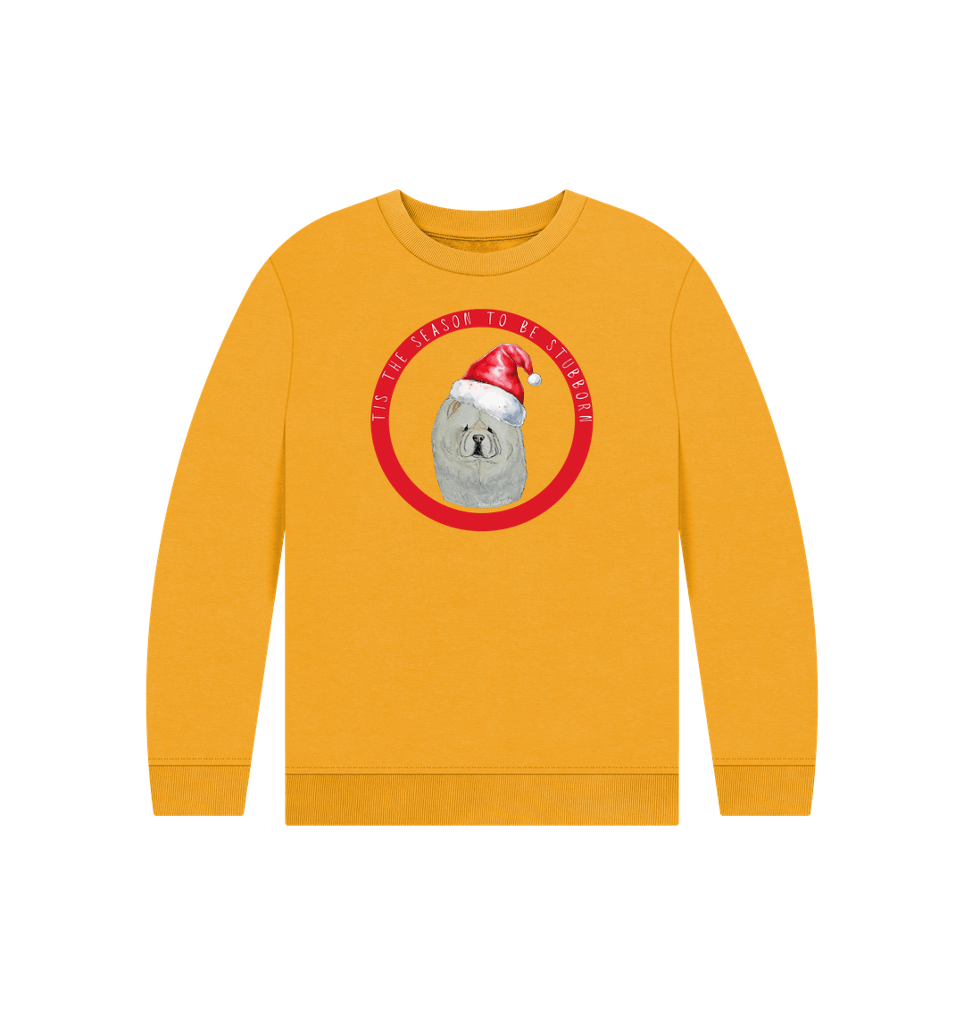 Mustard Tis the Season to Be Stubborn: Cream Chow Chow Child's Christmas Crewneck Sweatshirt