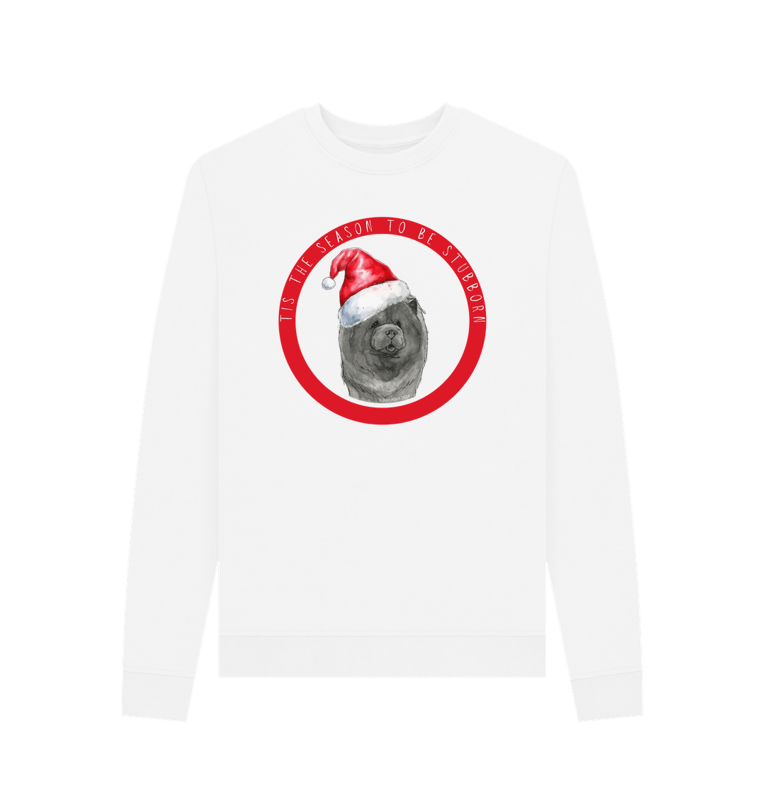 White Tis the Season to Be Stubborn: Blue Chow Chow Women's Christmas Crewneck Sweatshirt