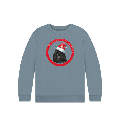 Stone Blue Tis the Season to Be Stubborn: Black Chow Chow Child's Christmas Crewneck Sweatshirt