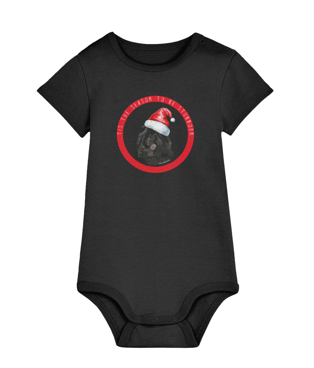 Tis the Season to Be Stubborn: Black Chow Chow Baby Christmas Bodysuit