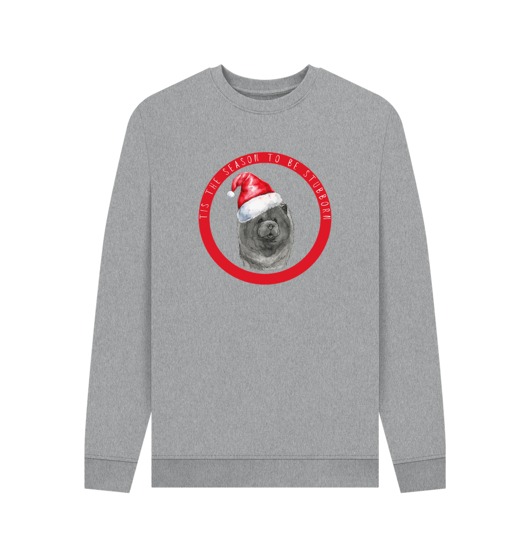 Light Heather Tis the Season to Be Stubborn: Blue Chow Chow Men\u2019s Christmas Crewneck Sweatshirt