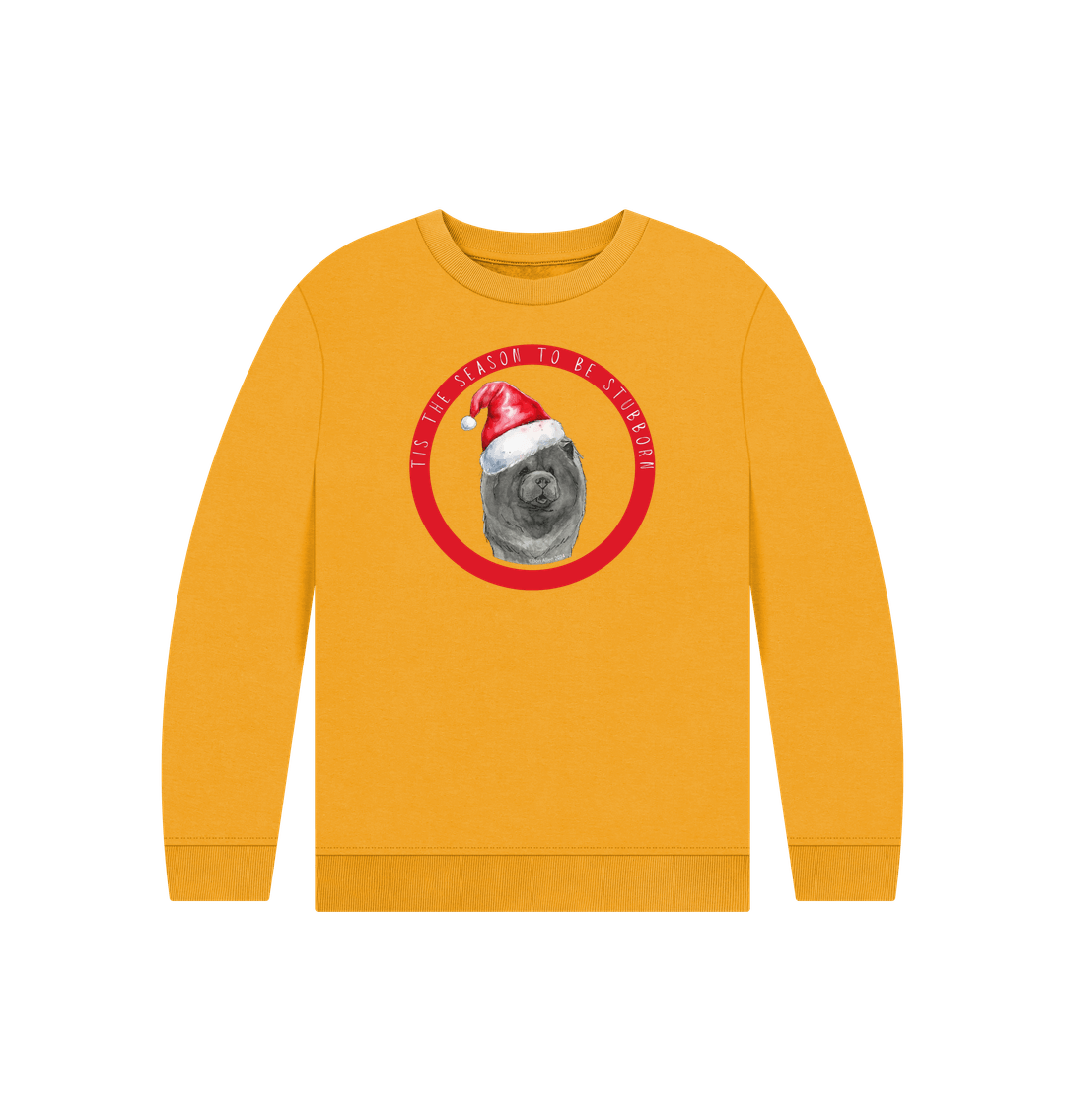 Mustard Tis the Season to Be Stubborn: Blue Chow Chow Child's Christmas Crewneck Sweatshirt