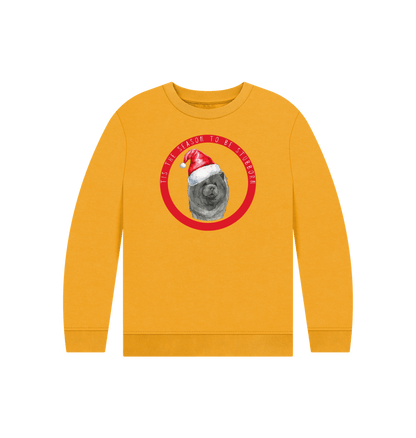 Mustard Tis the Season to Be Stubborn: Blue Chow Chow Child's Christmas Crewneck Sweatshirt