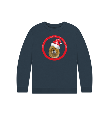 Navy Blue Tis the Season to Be Stubborn: Red Chow Chow Child's Christmas Crewneck Sweatshirt