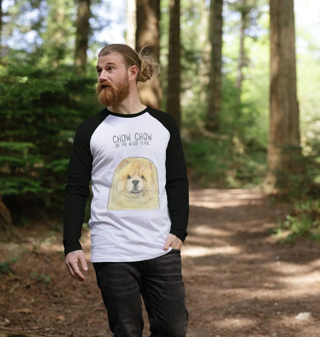 Fawn Chow Chow "Aloof Floof" Men's Long Sleeved Baseball T – Perfect for Chow Fans!