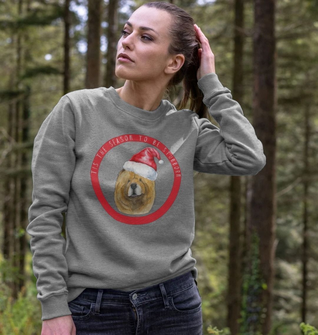 Tis the Season to Be Stubborn: Red Chow Chow Women's Christmas Crewneck Sweatshirt