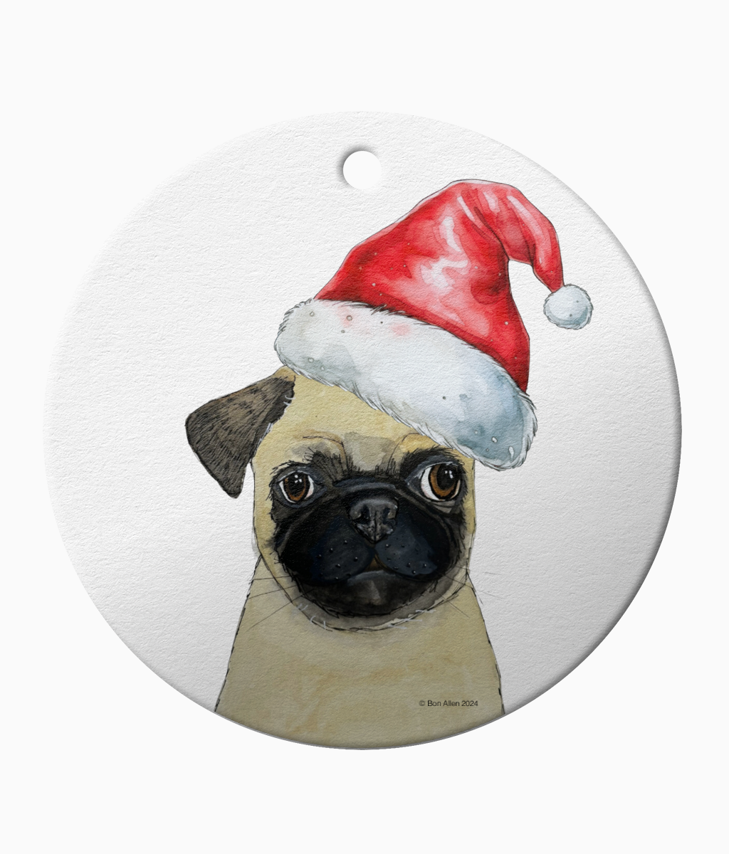 Snorty & Festive: Pug Ceramic Christmas Ornament