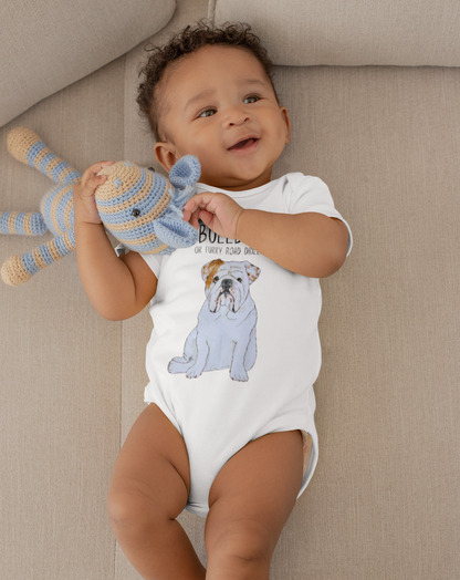 Furry Road Warrior: Bulldog Baby Bodysuit for Little Rebels!