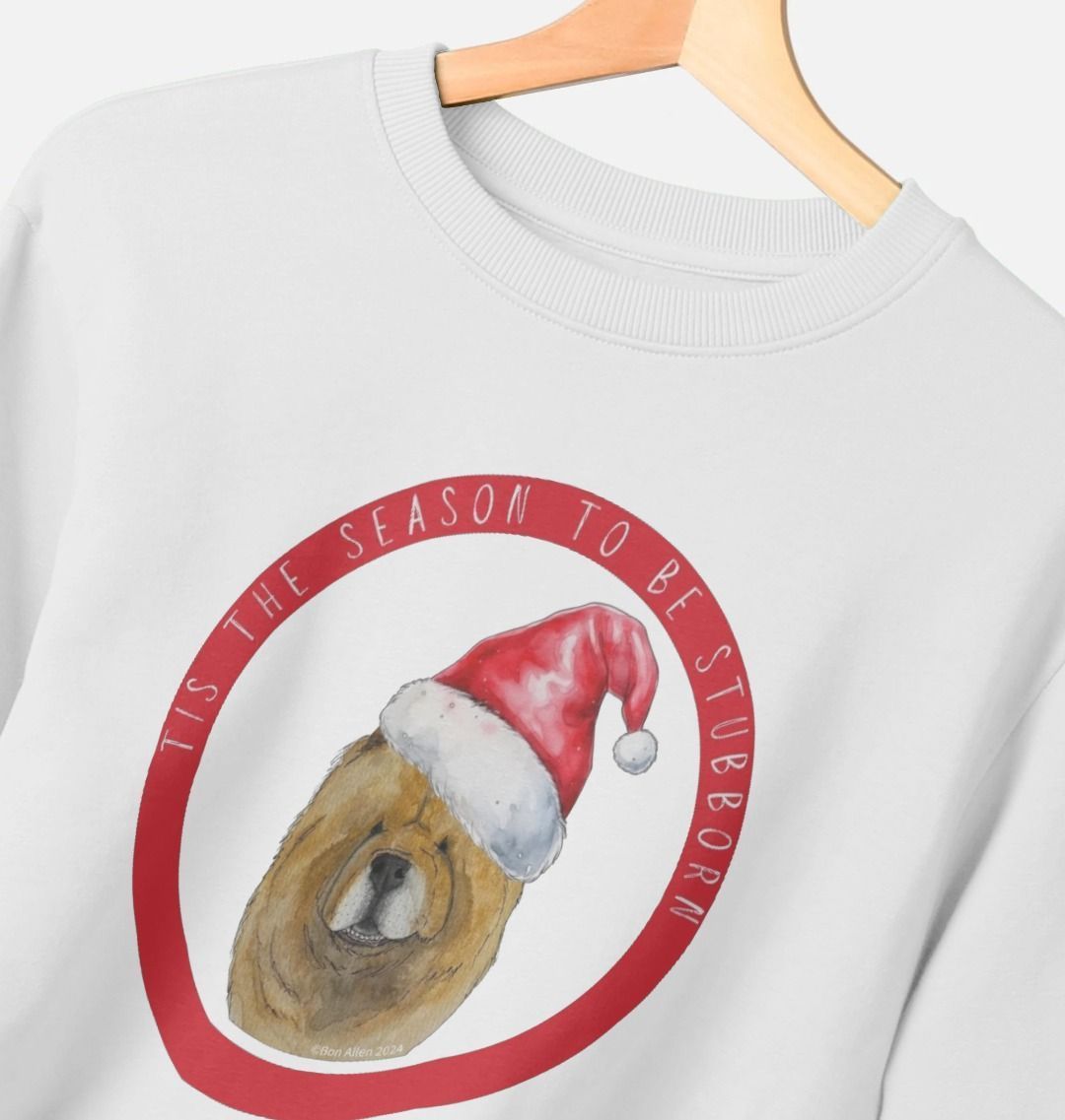 Tis the Season to Be Stubborn: Red Chow Chow Men's Christmas Crewneck Sweatshirt