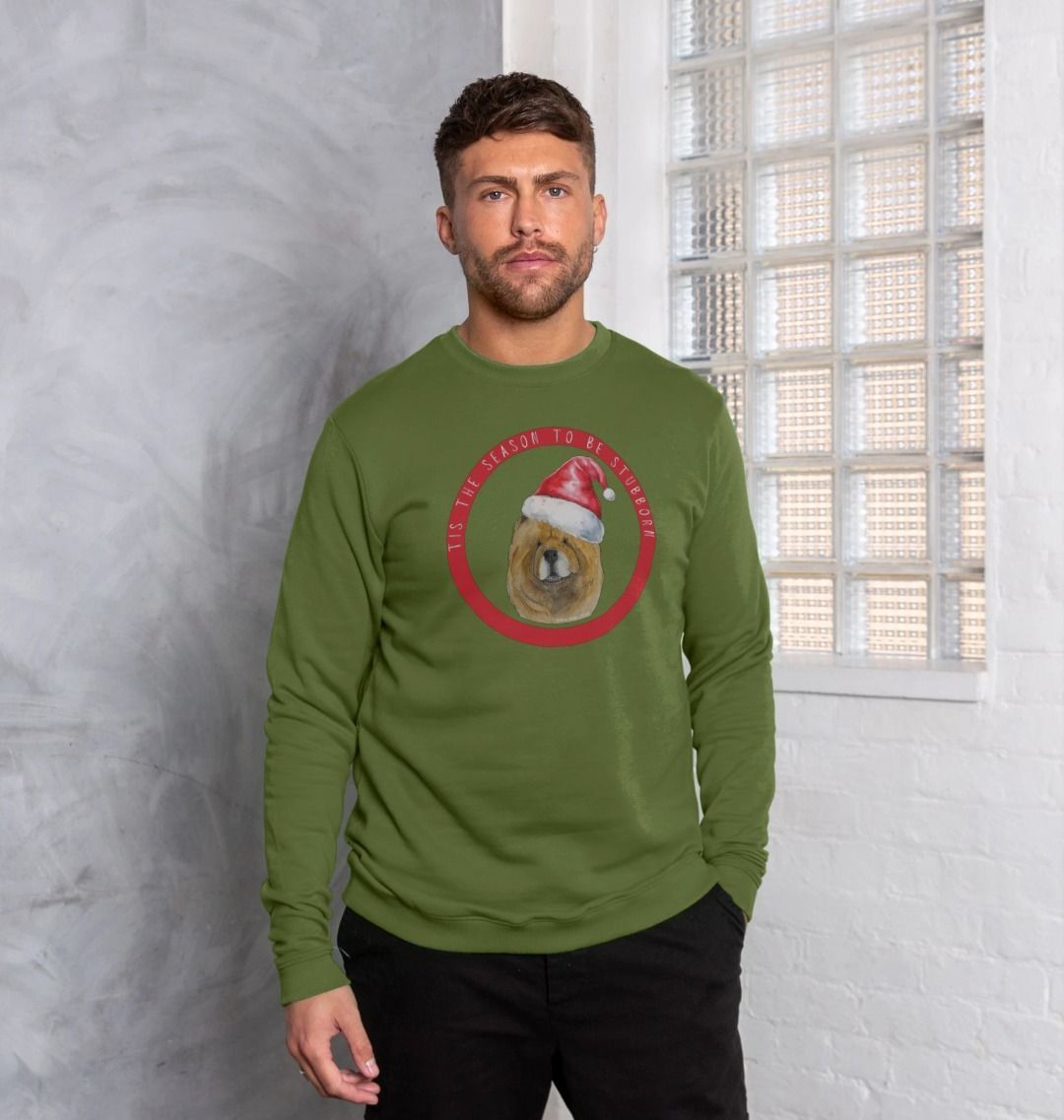 Tis the Season to Be Stubborn: Red Chow Chow Men's Christmas Crewneck Sweatshirt